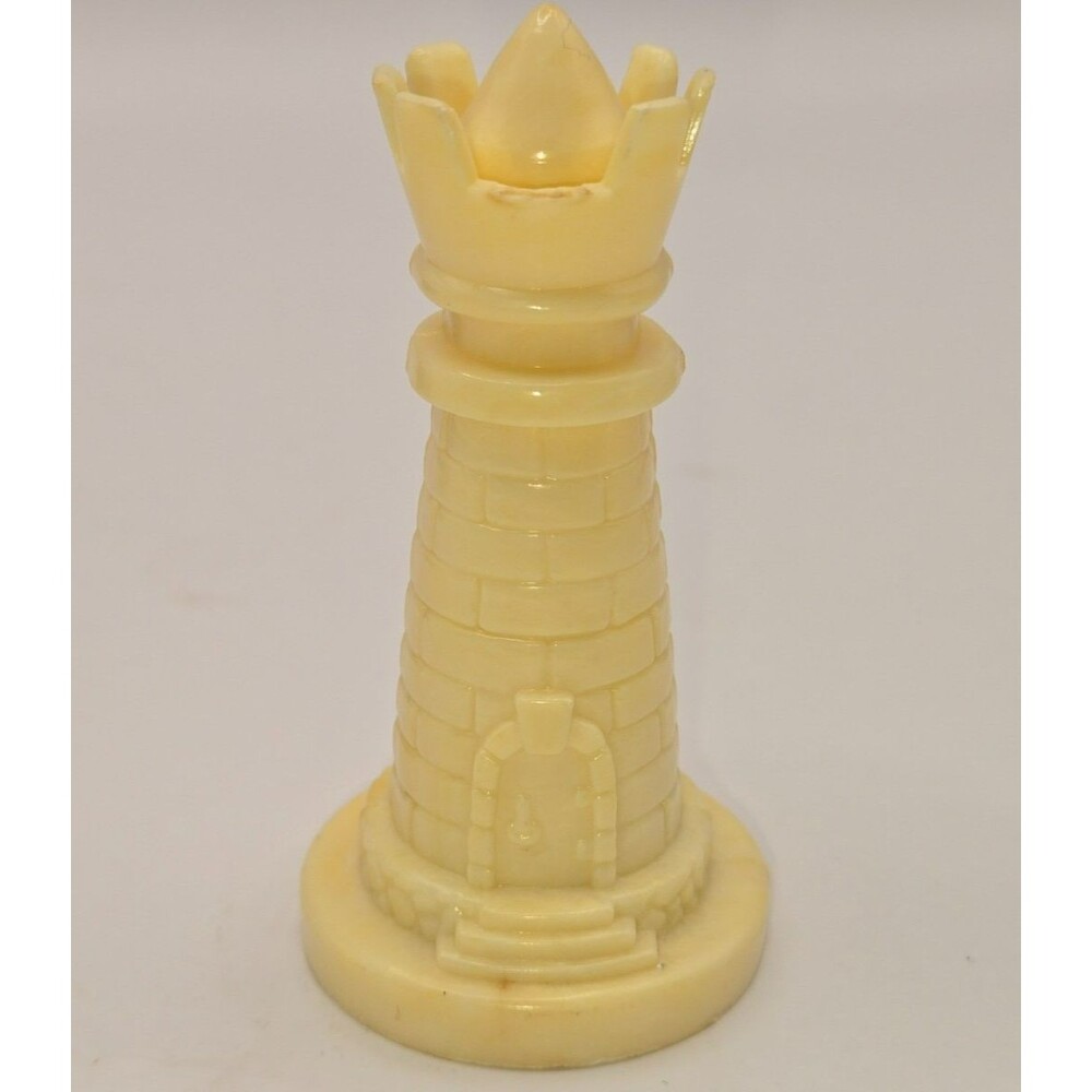 Vintage Plastic Lighthouse Rook Chess Piece Replacement – Cream / Off-White (3")